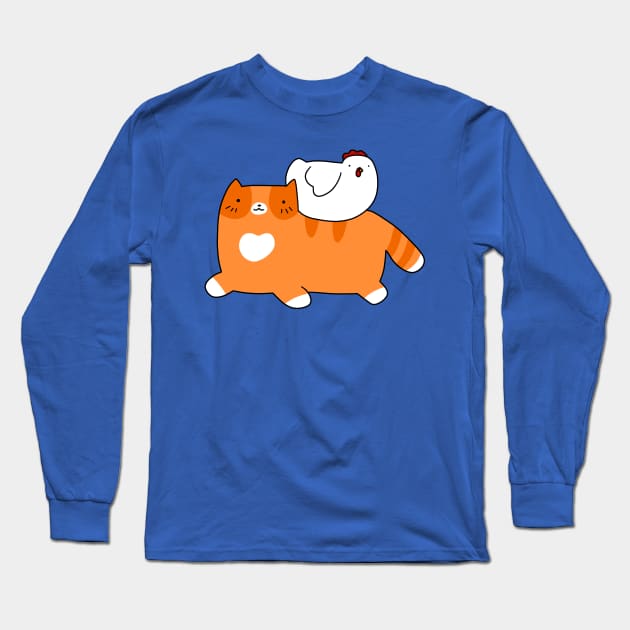 Orange Tabby and Chicken Long Sleeve T-Shirt by saradaboru